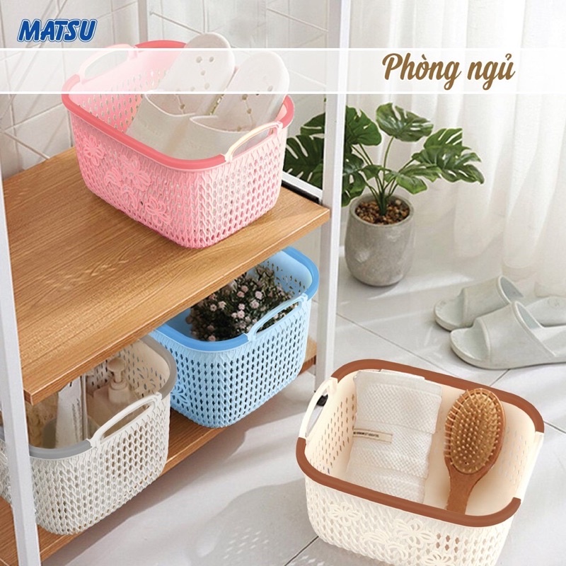 COMBO 3 Giỏ Bông Nhựa Có Quai Xách Matsu Duy Tân Nhỏ/Trung/Lớn