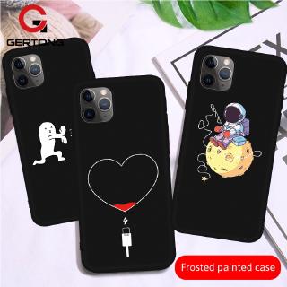 Ốp điện thoại TPU mềm mặt nhám màu đen họa tiết trái tim cho iPhone 11 Pro X XR XS Max 7 8 Plus