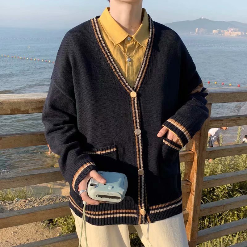 Áo khoác nam cardigan dệt kim dáng rộng phong unisex cách Nhật Bản thời trang cho nữ phong cách Hàn Quốc khuôn viên áo vest