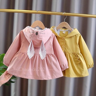 Áo khoác tai thỏ dáng dài cho bé gái