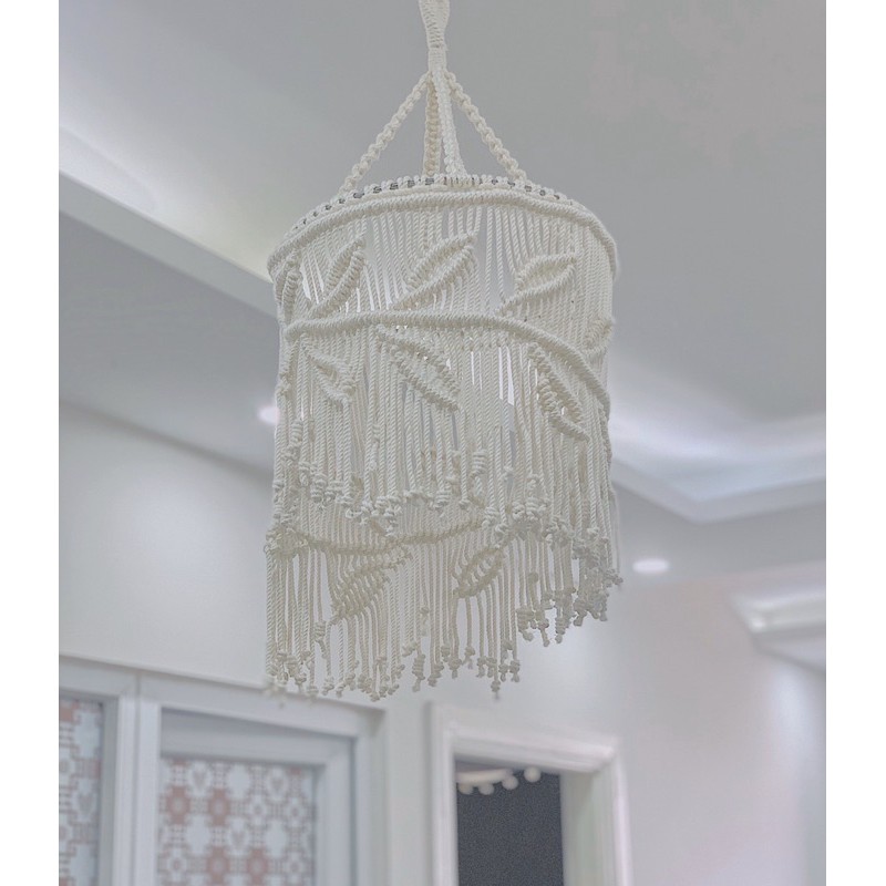 Chao đèn Macrame lá độc đáo