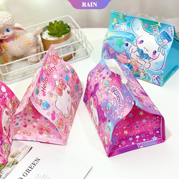 Hộp Đựng Khăn Giấy Bằng PU Họa Tiết Hoạt Hình Cinnamoroll Kuromi Melody Hello Kitty Trang Trí Phòng Khách Phòng Ngủ Nhà Bếp [Dur]