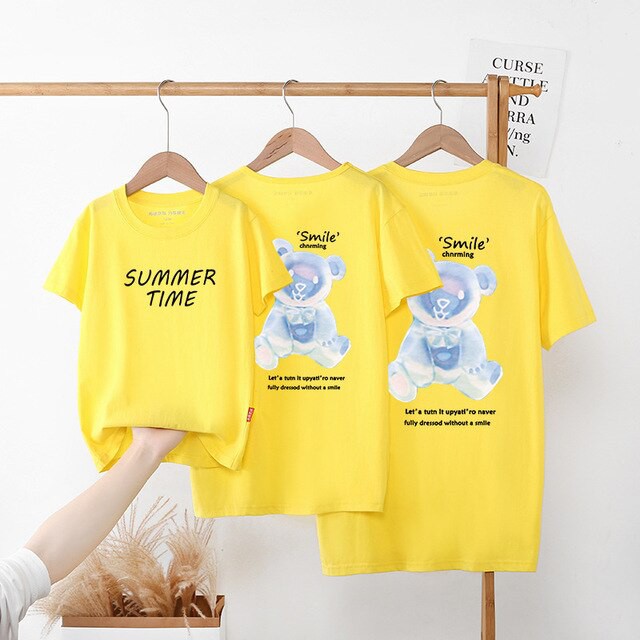 Áo gia đình Familylove - Đồng phục gia đình họa tiết chú gấu Summer Smile chất liệu cotton 100% mềm mịn siêu mát