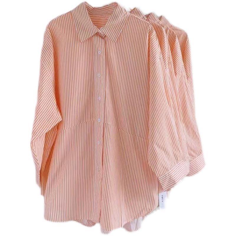 Áo Sơ Mi Chống Nắng Họa Tiết Kẻ Sọc Màu Cam Phong Cách Vintage Thời Trang Mùa Hè Cho Nữ