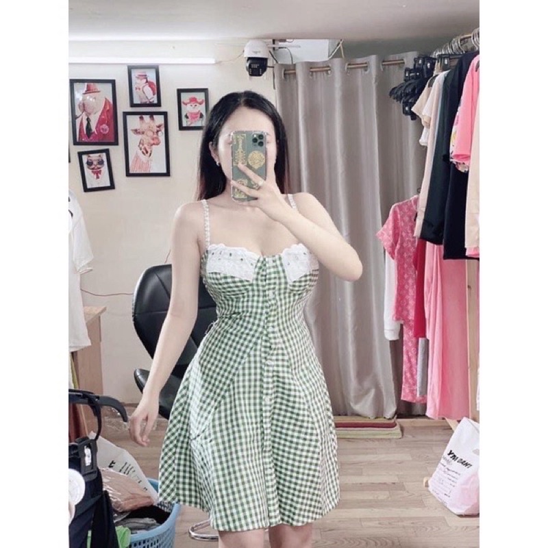 Rẻ vô địch Có mút ngực Váy xòe Ren 2 dây cúp ngực ren