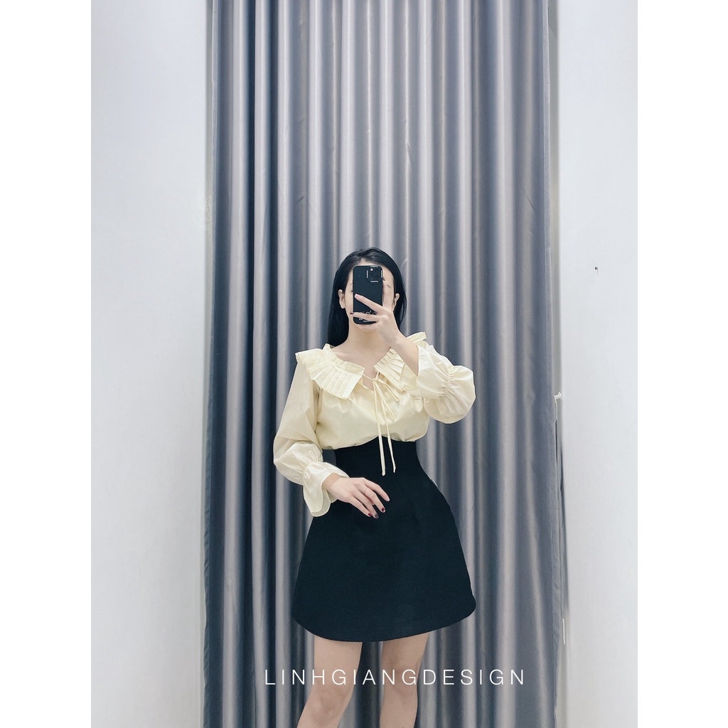 Áo sơ mi cổ tròn bèo form suông