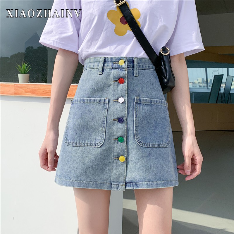 Xiaozhainv Chân Váy Denim Lưng Cao Phong Cách Hàn Quốc | BigBuy360 - bigbuy360.vn