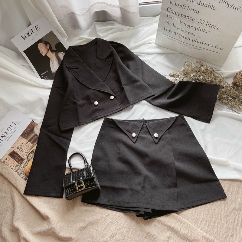 set crop cổ vest