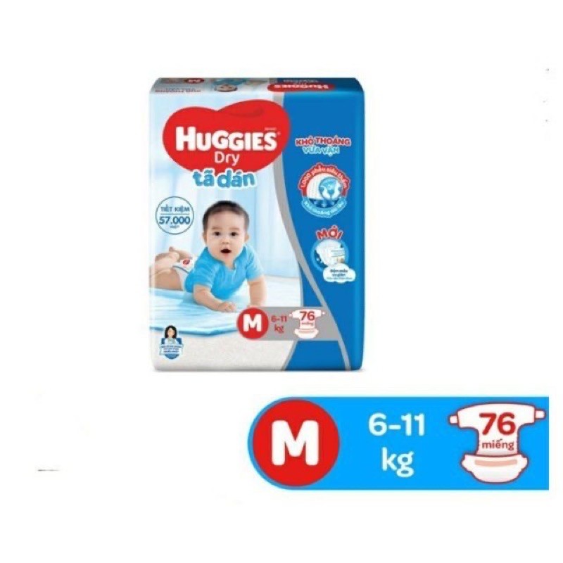 Tã dán Huggies size M 76m tặng miếng