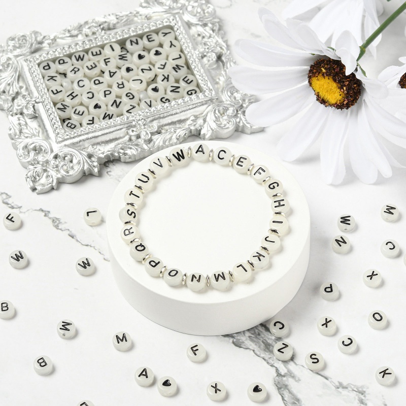 Sa Set 1500 Hạt Xâu Chuỗi Trắng Đen Hình Chữ Cái