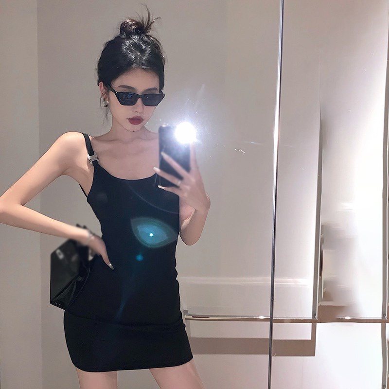 Đầm Ôm Hai Dây Hở Lưng Màu Sắc Trơn Phong Cách Hàn Quốc Quyến Rũ Dành Cho Nữ