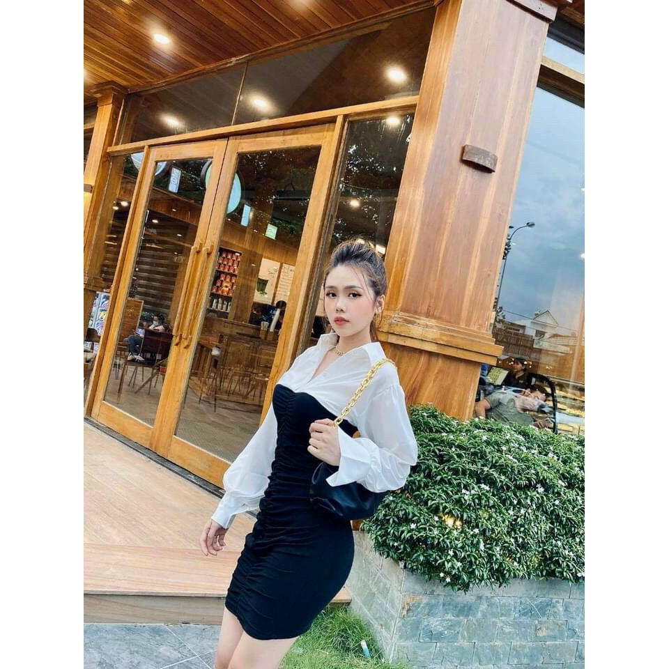 [HOT[ Đầm body Công Sở Phối Tay Dài Voan Nữ Tính BG1712204