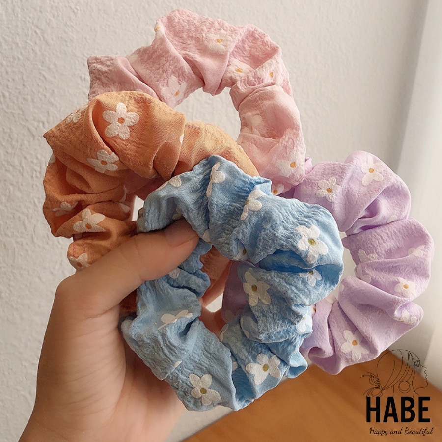 Dây buộc tóc scunchies hoa cúc buộc tóc cho nữ đơn giản, chun cột tóc phong cách nhẹ nhàng thanh lịch
