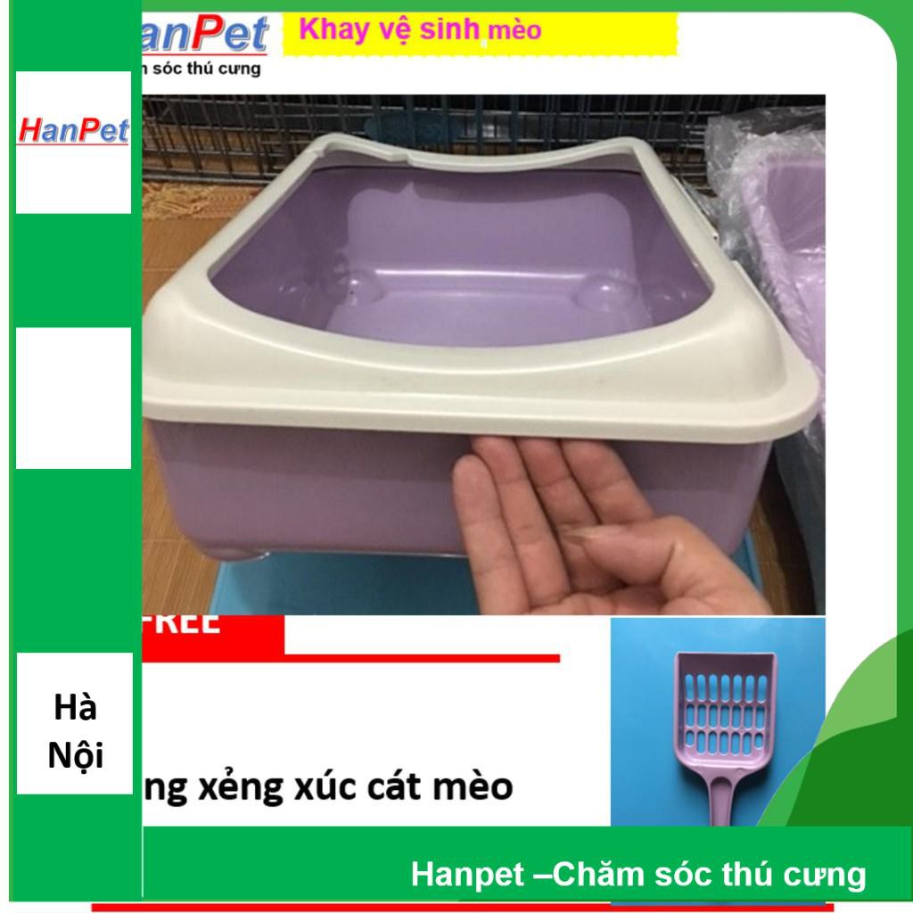 HN-Khay vệ sinh mèo, Khay đựng cát vệ sinh cho mèo có gờ chống bắn cát ra ngoài (hanpet 376)43x33x15
