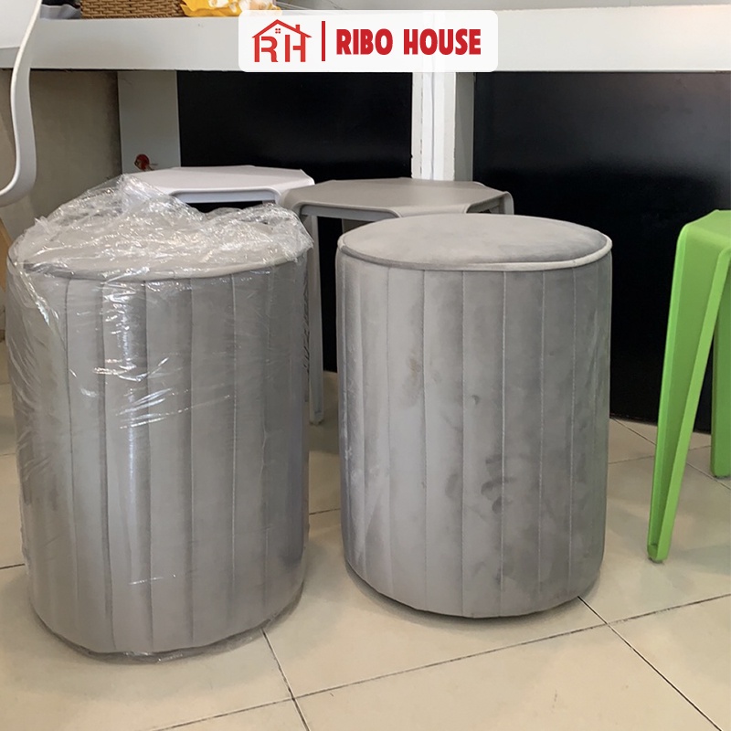 Ghế đôn RIBO HOUSE vải nhung nỉ, ghế trang điểm trang trí decor phòng ngủ tiệm nails homestay salong tóc RIBO59