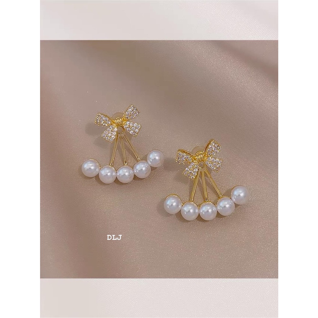 BÔNG TAI NƠ BẠC GẮN NGỌC TRAI GIẢ