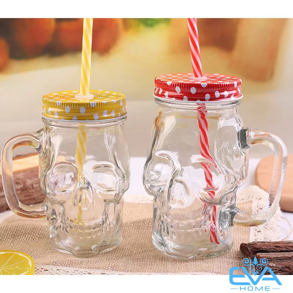 Ly Thuỷ Tinh Có Quai Hình Đầu Lâu 450 Ml