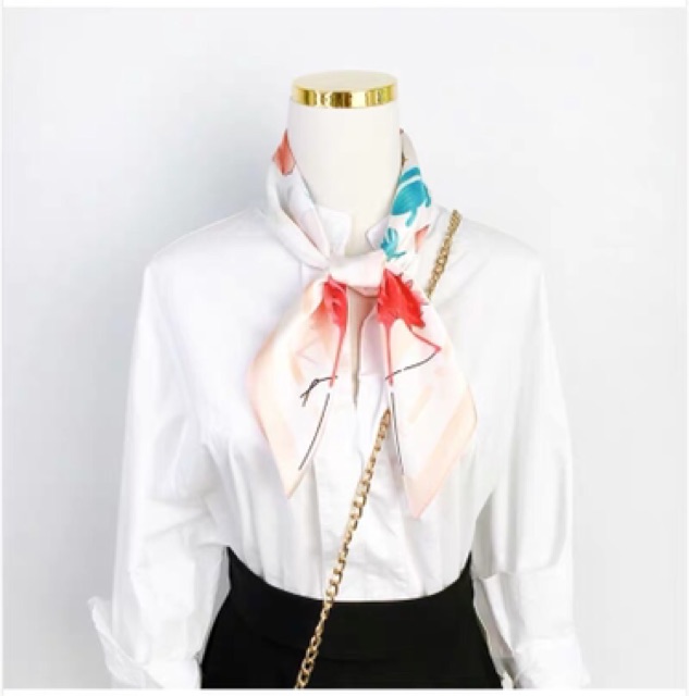 Khăn turban lụa in hình con hạc size  70x70cm - Maben