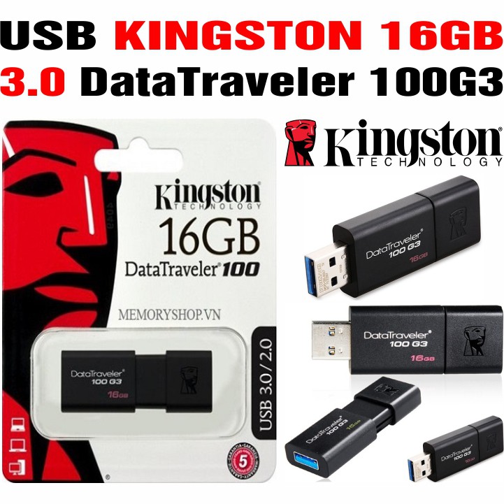 USB 3.0 Kingston 16GB – DataTraveler 100G3 – CHÍNH HÃNG – Bảo hành 5 năm