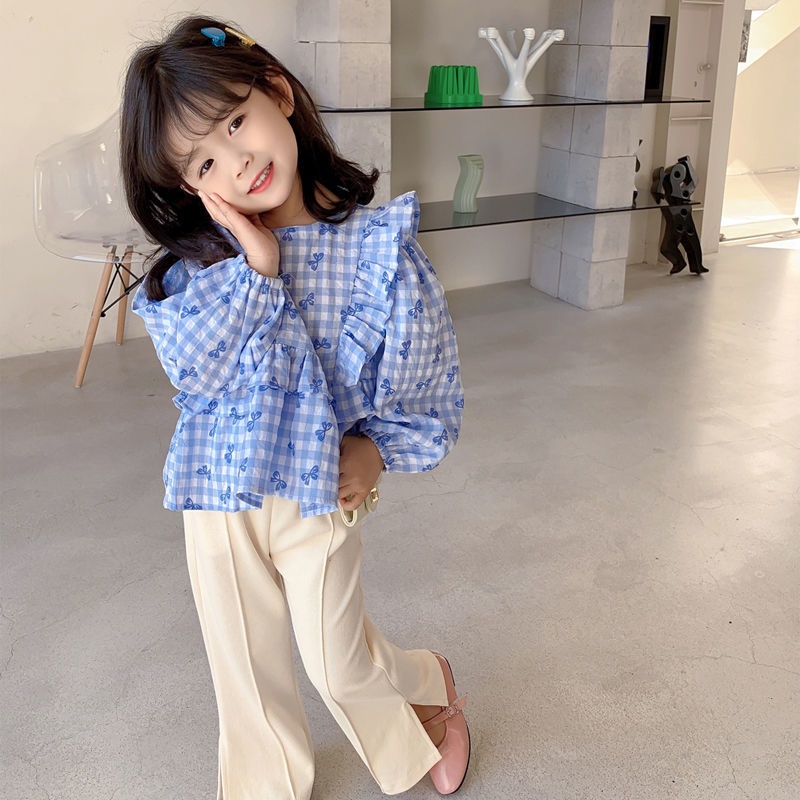 [Babycat] Hàng Có Sẵn Áo Sơ Mi Caro Nhỏ Phong Cách Hàn Quốc Nhật Bản Mới 2022 Phong Cách Phương Tây Cho Bé Gái