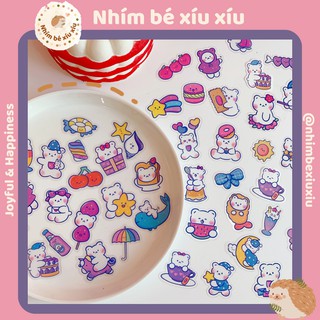 Set 40 sticker GẤU SCOOTER dễ thương hình dán trang trí sổ tay bullet journal take notes