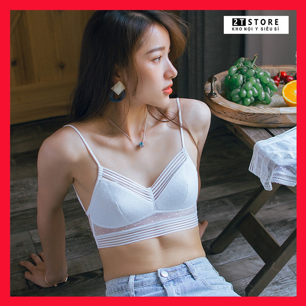 Bộ Đồ Lót Bralette 613 Ren Phối Lưới Chấm Bi Sọc Chéo Gợi Cảm Trẻ Trung