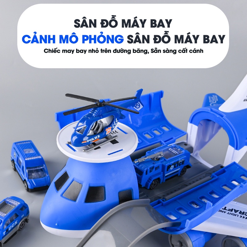 Mô Hình Máy Bay Biến Hình Kèm Nhiều Ô Tô Cảnh Sát, Cứu Hoả Siêu Đẹp Kích Cỡ Lớn Cho Trẻ Em.