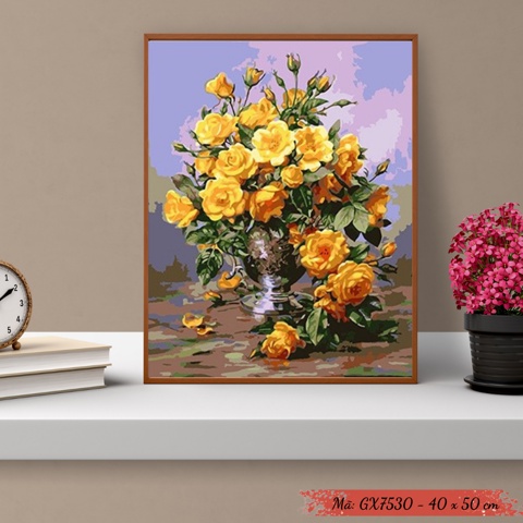 Combo 2 Tranh Số Hoá Tự Tô Màu Theo Số Mẫu  Hoa Hồng Chưa Căng Khung Kèm Màu Acrylic Kích Thước 40x50cm