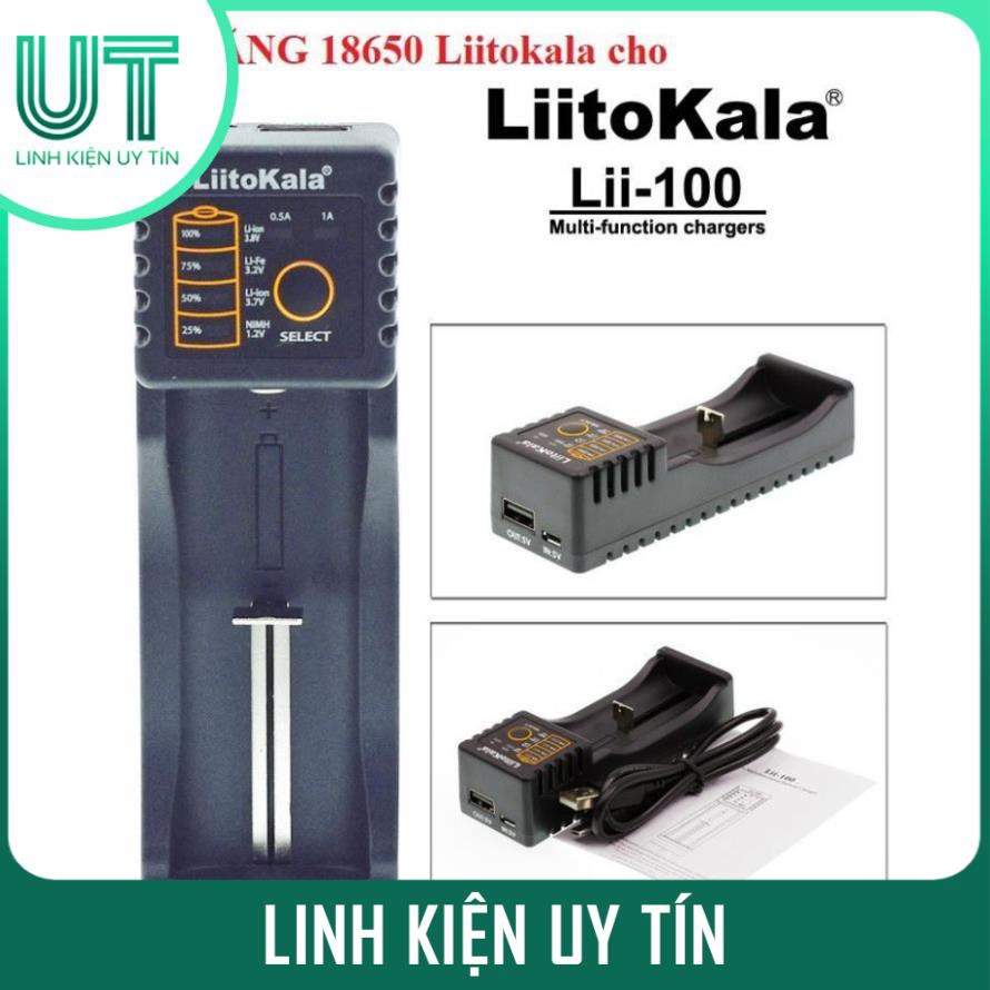 Sạc pin đa năng Liitokala lii-100 một khe pin cho pin 18650, AA, AAA, 26650... (sạc được tất cả các loại pin sạc)