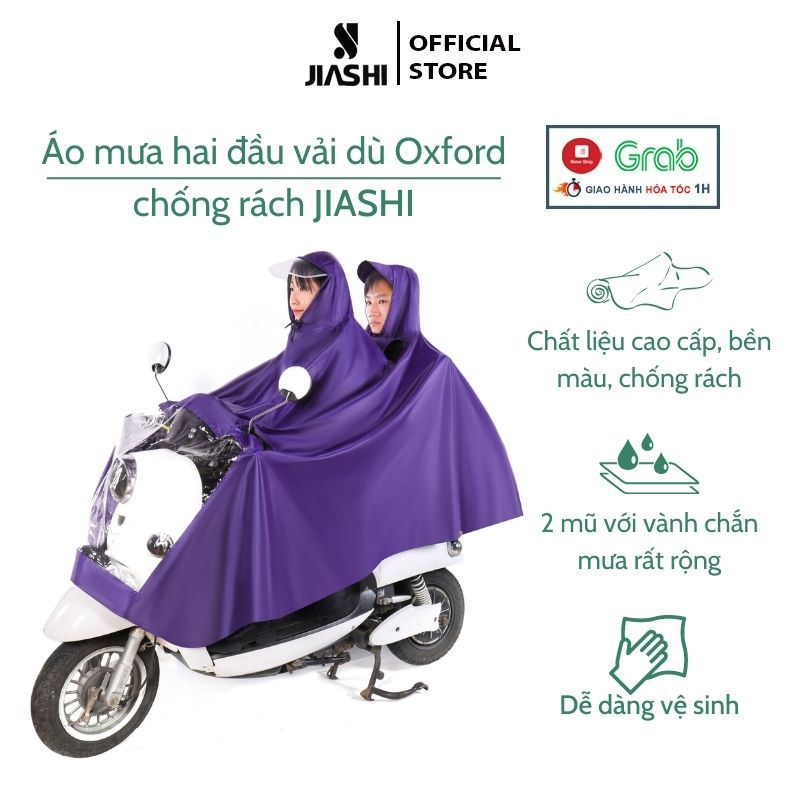 Áo mưa choàng 2 mũ JIASHI áo mưa đôi 2 đầu cỡ lớn vải dù chống rách có vành che mưa siêu rộng dành cho 2 người AMP01