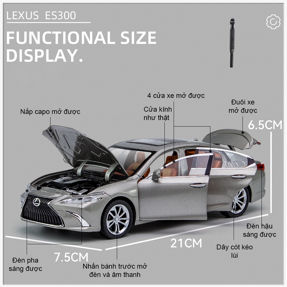 Xe mô hình ô tô sedan Lexus ES 300H khung hợp kim có đèn âm thanh mở full cửa, cót chạy đà