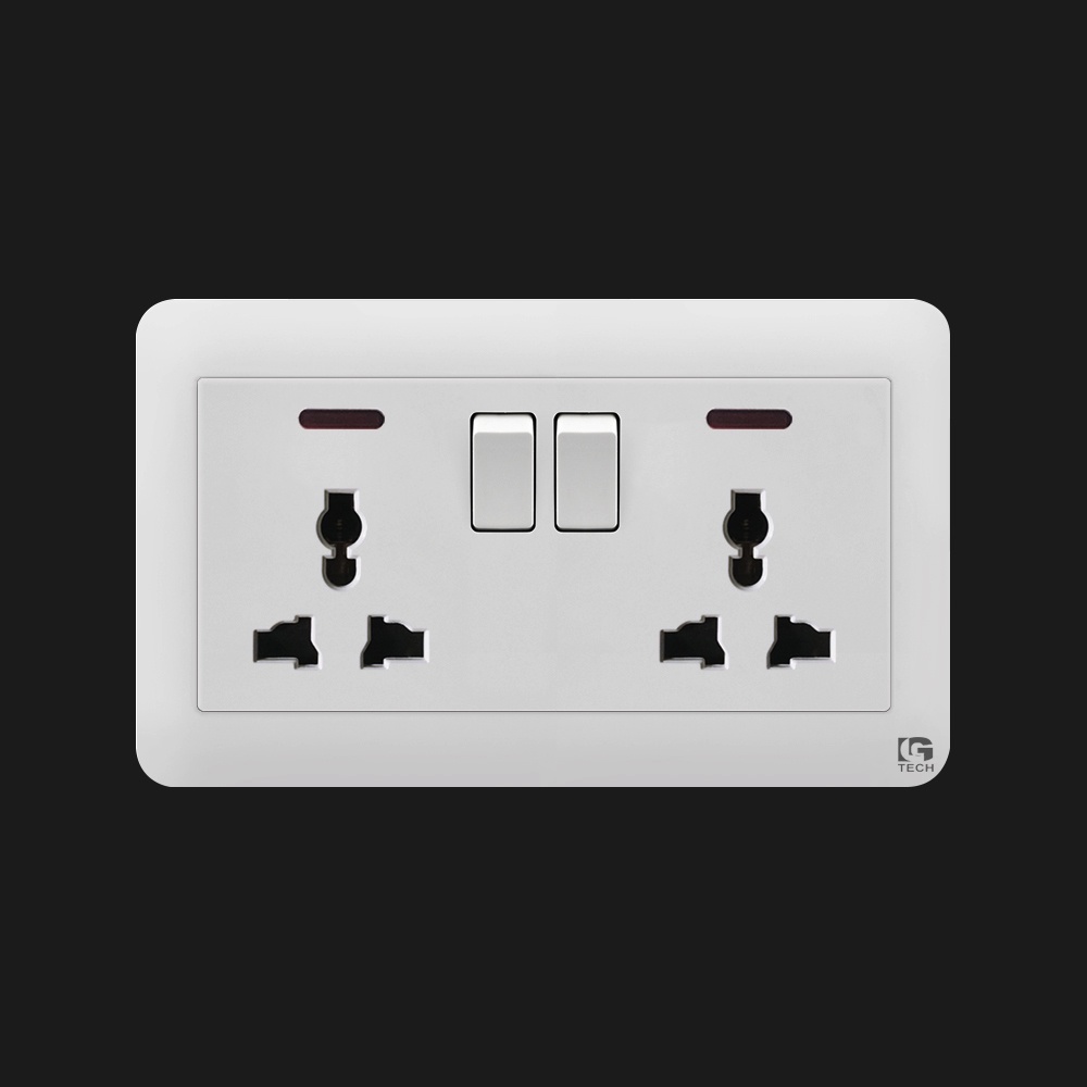 Ổ cắm ba chấu đôi tích hợp công tắc và đèn báo LG tech LG-TT-0132