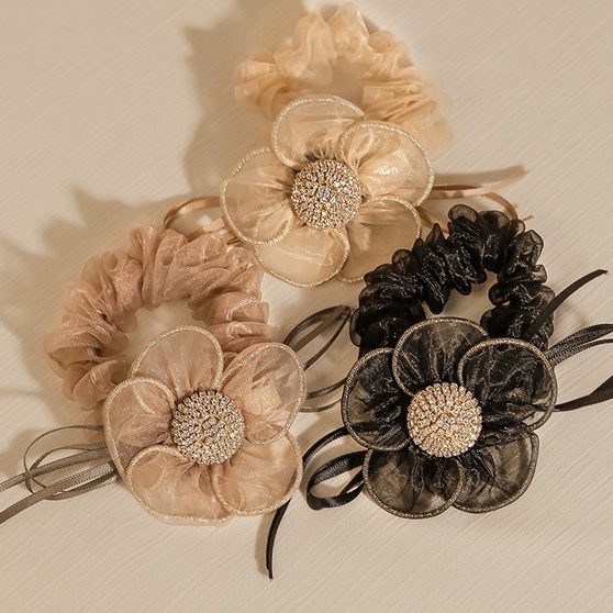 Dây Buộc Tóc Cao Su Co Giãn Phối Hoa Xinh Xắn Cho Nữ