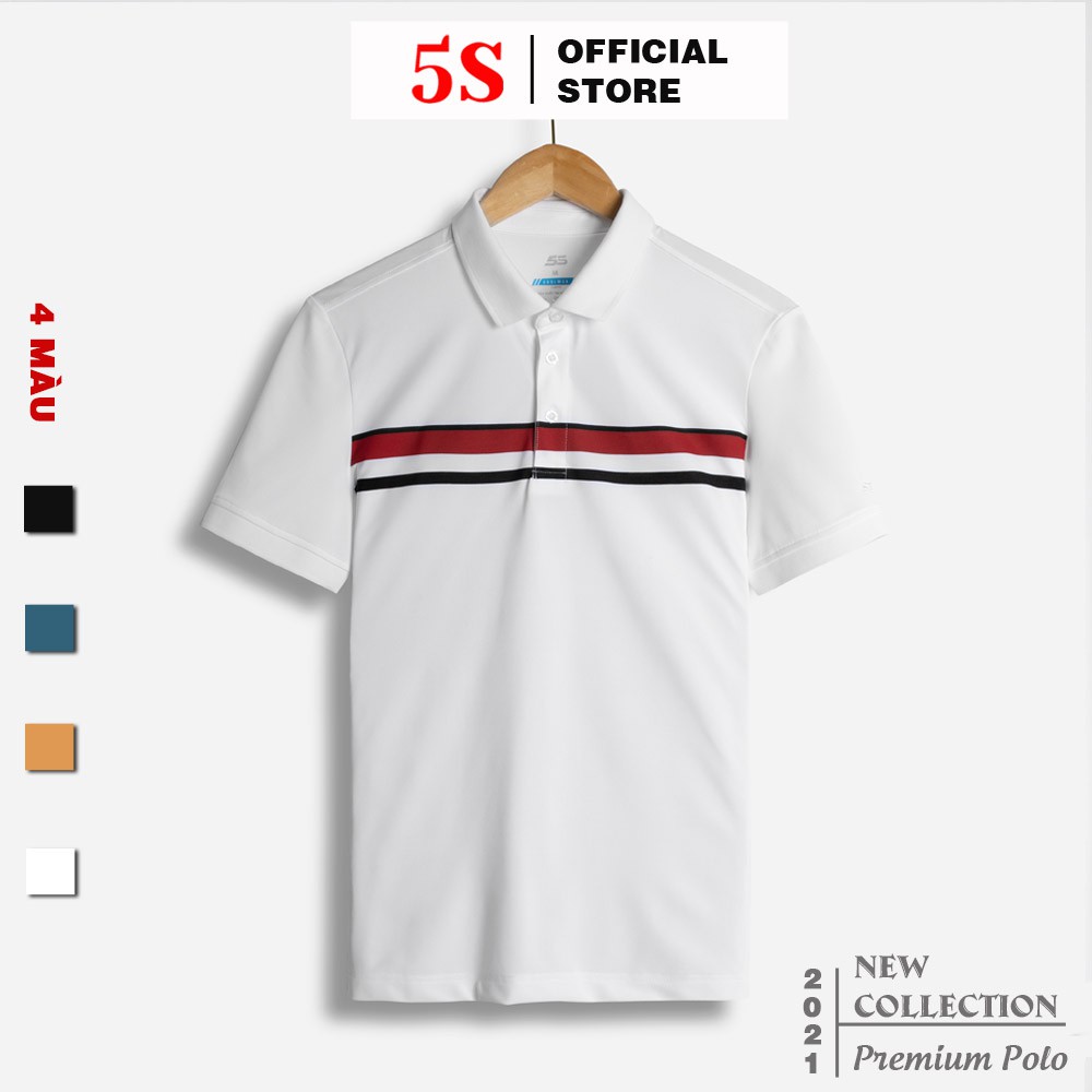 [MUA 2 GIẢM 30K ] Áo Phông Polo Nam 5S Tay Ngắn Có Cổ, Thiết Kế Phối Kẻ Ngực Trẻ Trung (APC21008-01)