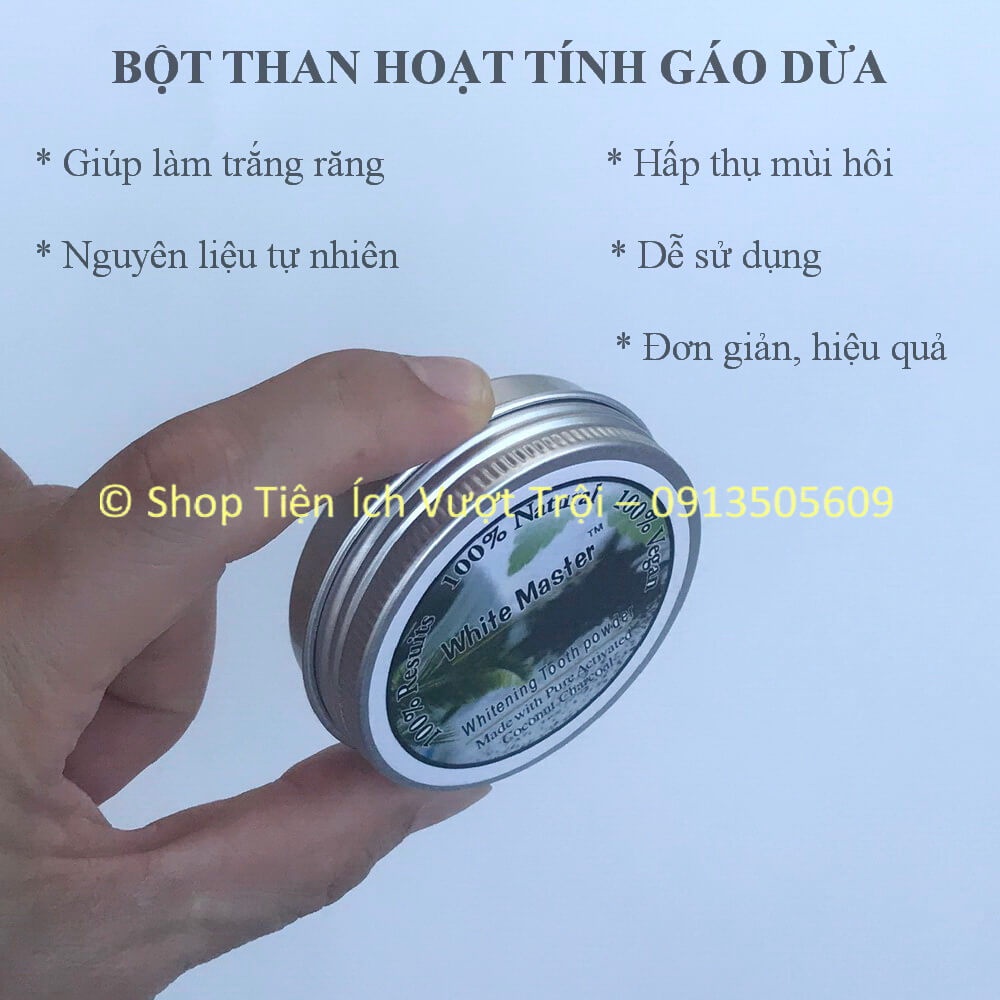 Hộp bột làm trắng răng than hoạt tính gáo dừa, hấp thụ độc tố, khử mùi hôi trong miệng, an toàn, rẻ-Tiện Ích Vượt Trội