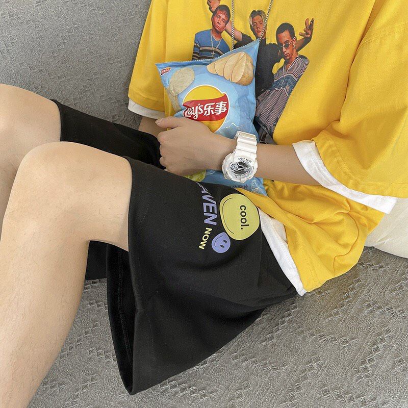 Quần short nam, nữ.quần đùi lửng chất cotton in mặt cười