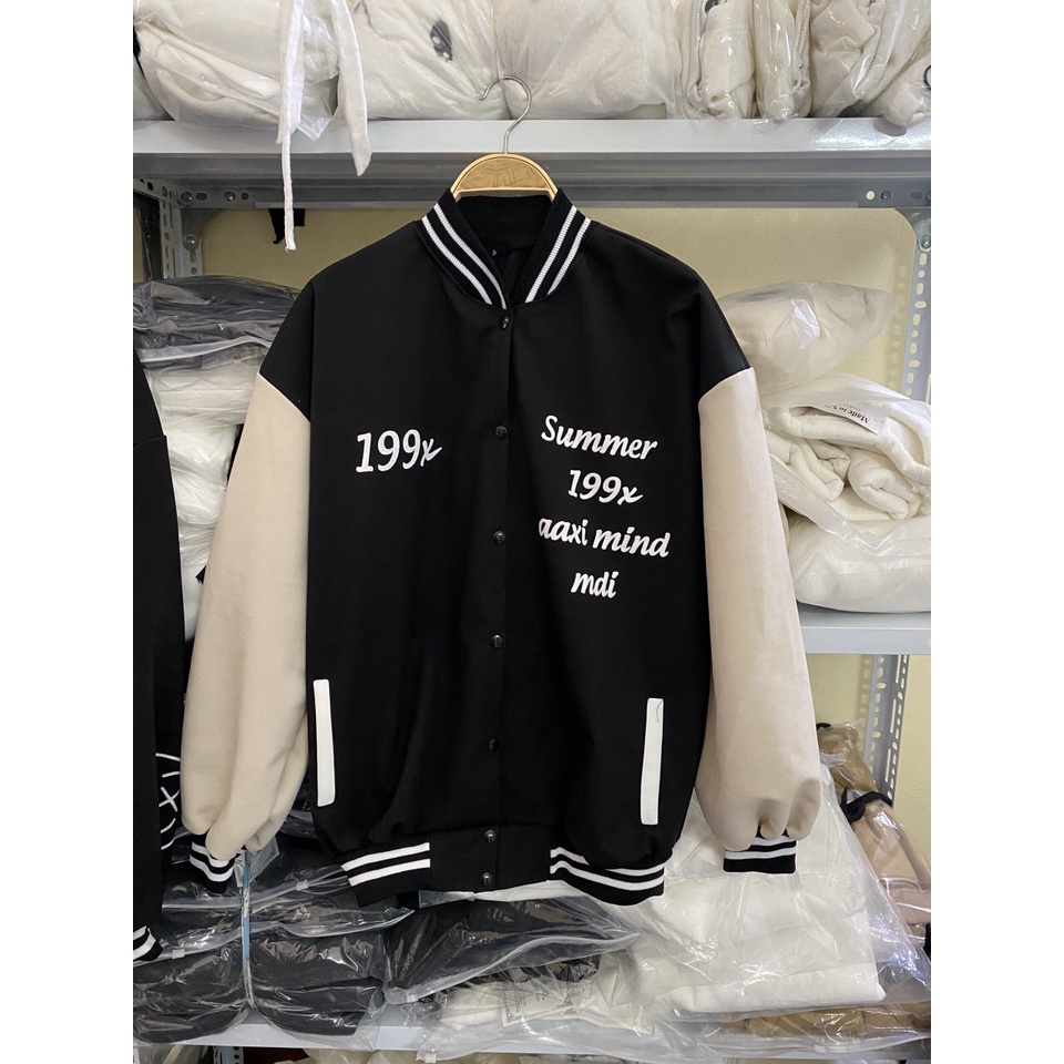 Áo khoác nỉ bomber unisex 199x vải bỏng phối viền Bingshop
