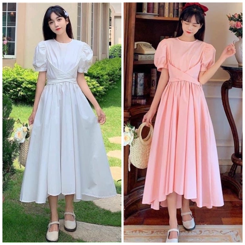 Đầm midi lệch tà chéo eo 3 màu (kèm hình thật)