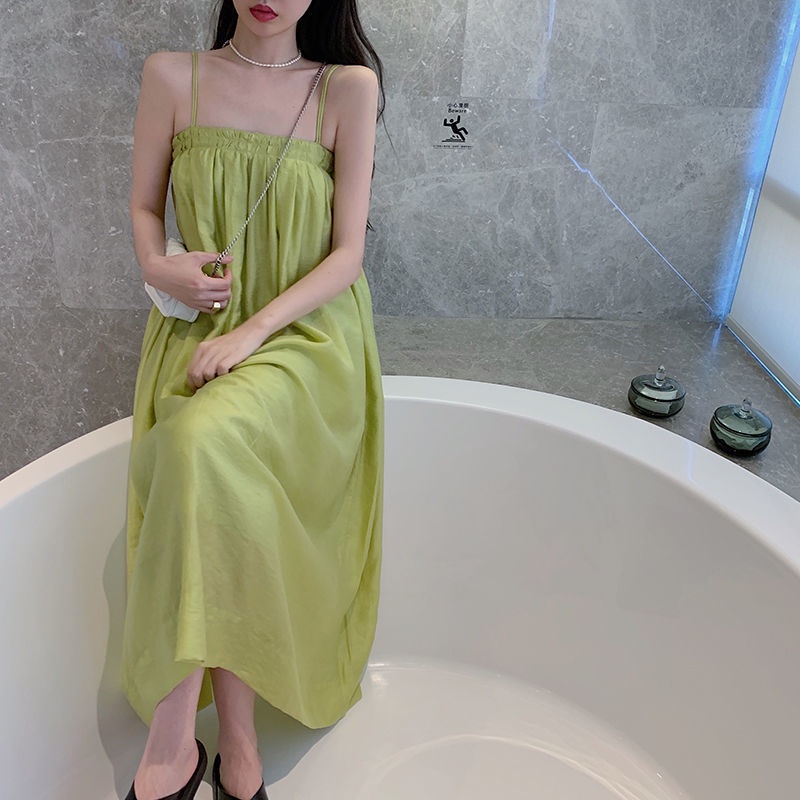 Đầm Hai Dây Dáng Dài/Ngắn Xếp Ly Màu Xanh Bơ Thời Trang Mùa Hè Cho Nữ | BigBuy360 - bigbuy360.vn