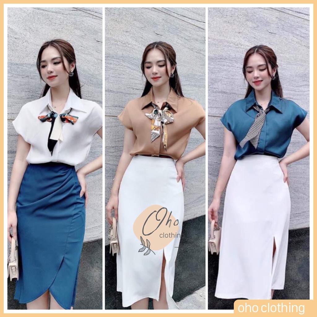 Sơ Mi Nữ Công Sở Chất Lụa Kèm Khăn Nơ Cổ - Có Ảnh, Video Thật - Oho Clothing