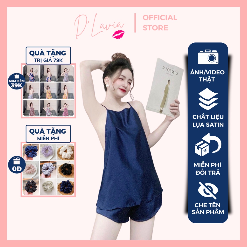 Đồ bộ nữ mặc nhà hai dây dễ thương lụa satin cao cấp thoáng mát mềm mịn AN41 - D'Lavia