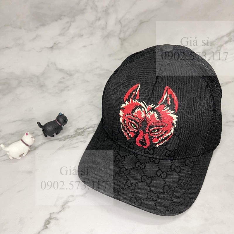 Nón kết lưỡi trai GG in sói đỏ phối lưới thời trang phong cách nam nữ chất lừ