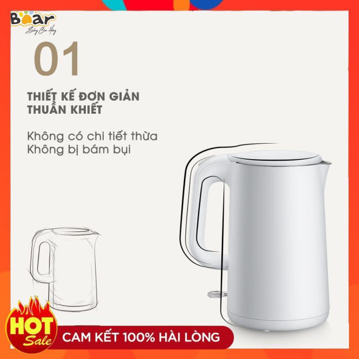 Ấm Siêu Tốc 1.5 Lít Bear ZDH-B15T1_Sôi Nhanh_Chính Hãng Bảo Hành 18 Tháng