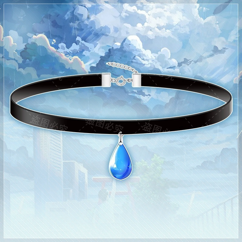 Dây chuyền Tenki no Ko Đứa con của thời tiết choker đen đá xanh trong xinh xắn dễ thương