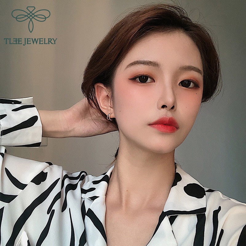 Khuyên tai bạc nữ TLEE móc kép cá tính nạm đá sang trọng TleeJewelry B0199