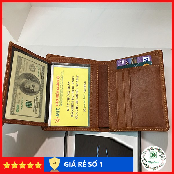 Ví nam da bò cao cấp, ví da thật 100%, Thiết kế nhiều ngăn tiện lợi, Dáng ví đứng - VDN001