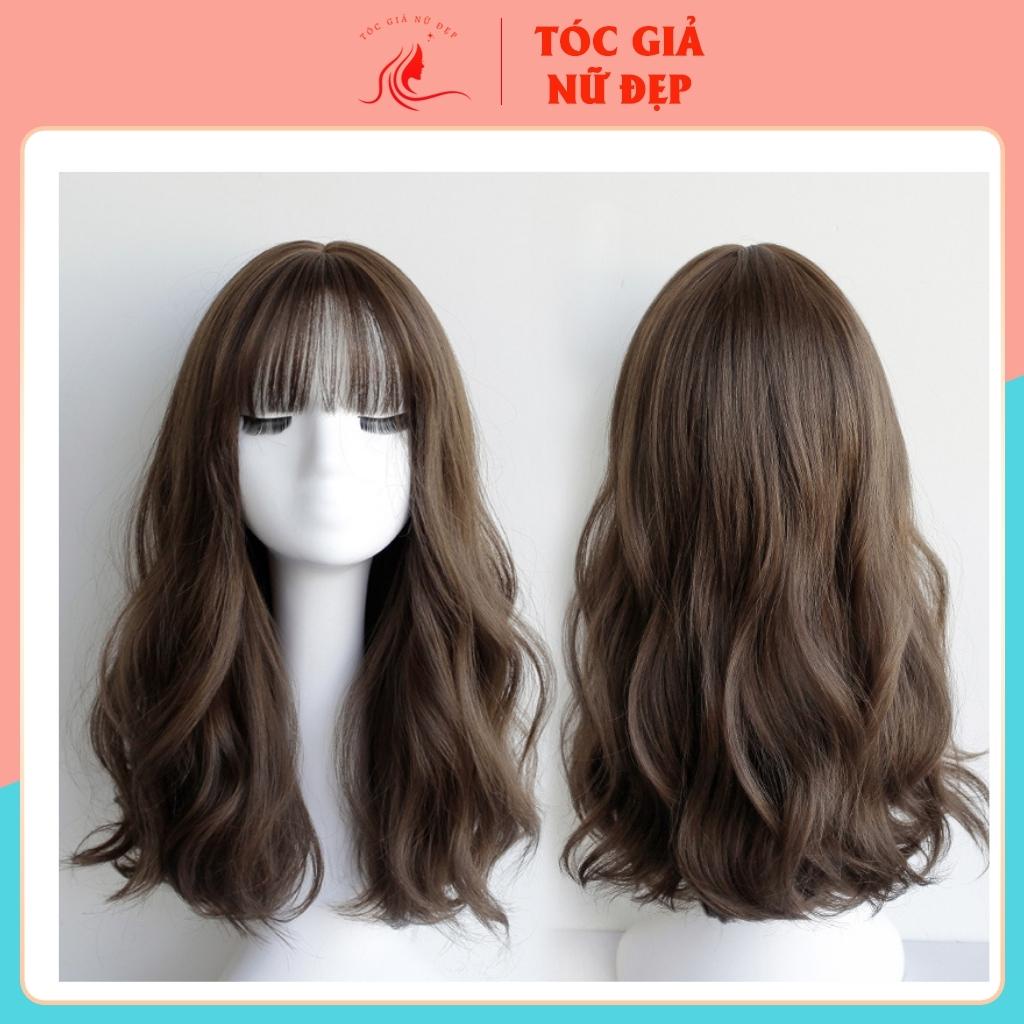 Tóc giả nữ nguyên đầu xoăn dợn tự nhiên lửng, 48cm , tặng kèm lướ trùm, mã C4283