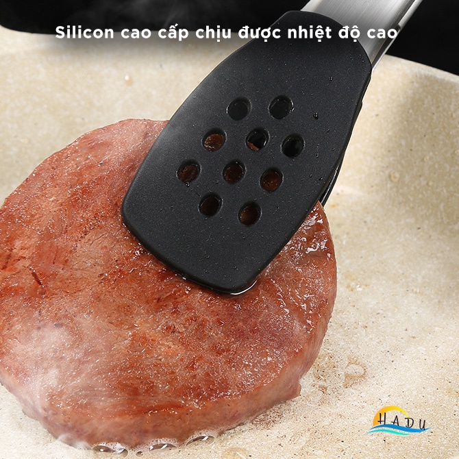 Kẹp Gắp Thức Ăn Silicone Inox 304 Cao Cấp Đạt Tiêu Chuẩn LFGB Đức Mở Rộng Linh Hoạt HADU