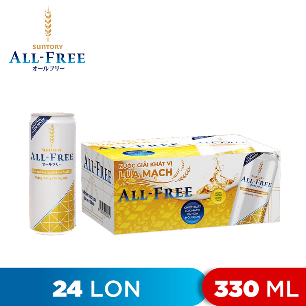THÙNG 24 LON NƯỚC GIẢI KHÁT VỊ LÚA MẠCH ALL FREE SUNTORY 330ML