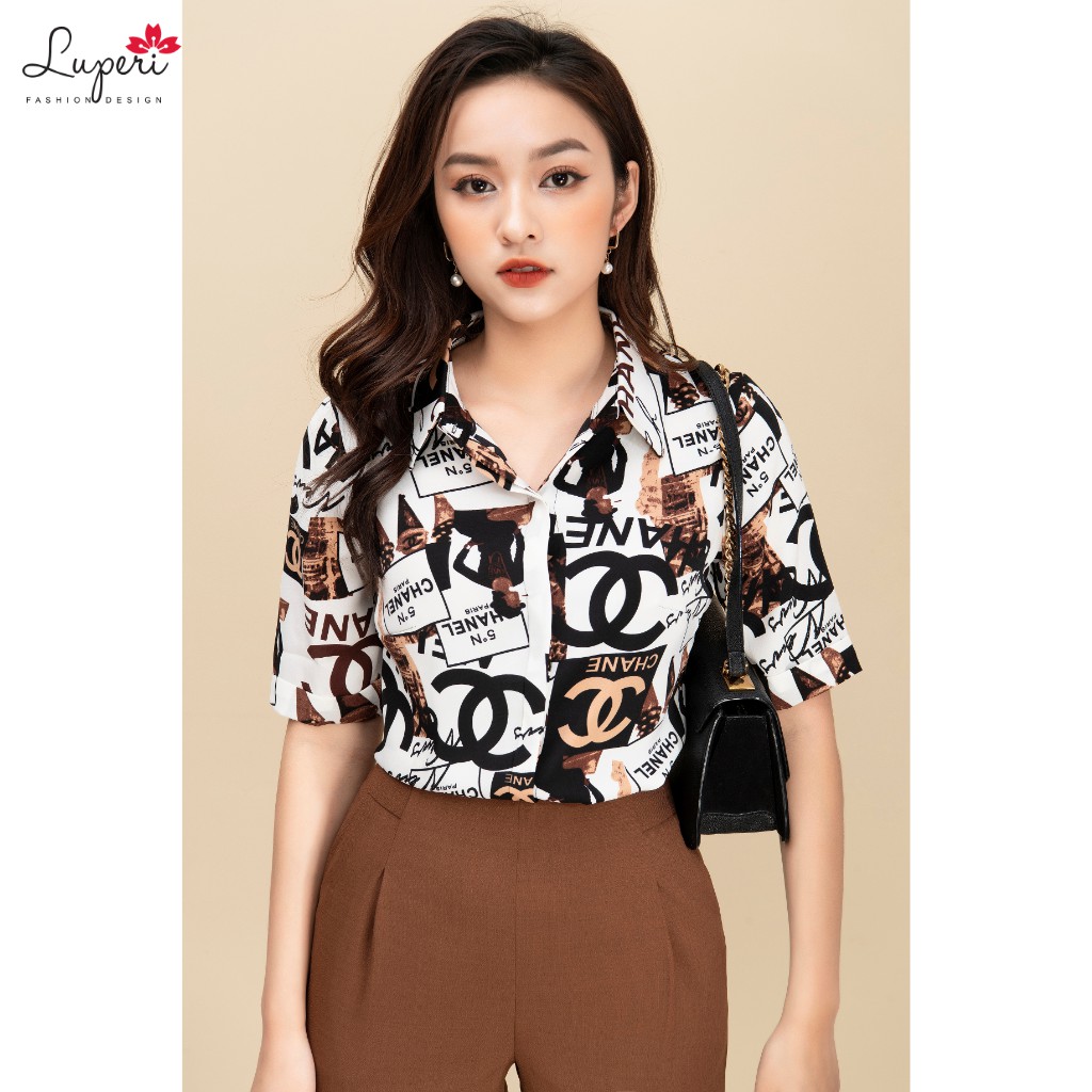 Áo Sơ Mi Nữ Cổ Đức Tay Lỡ Luperi chất liệu trượt lạnh mát mịn không nhăn kiểu dáng dài vừa họa tiết sang chảnh LFSM1116
